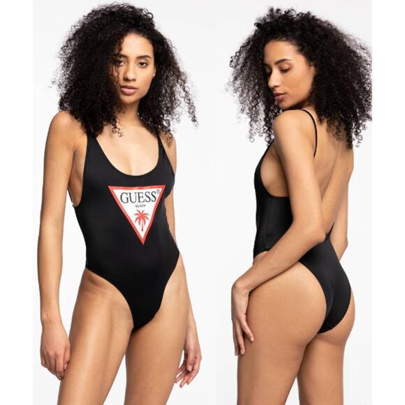 NWT Guess Sleeveless Scoop Neck One Piece Swimwear Jet Black Women's Size S - Picture 1 of 5